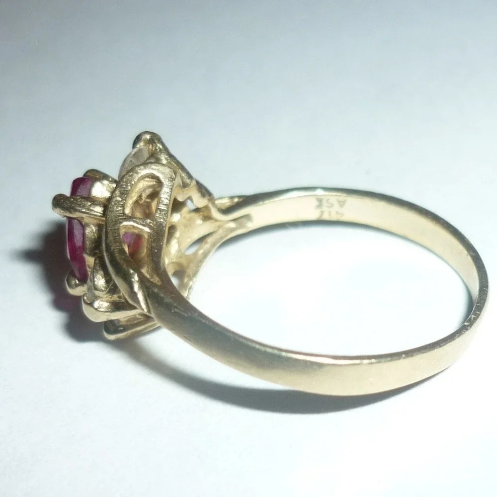 10K Yellow Gold Heart Ruby Diamond Accent Bypass Ring 417 ASK 2.12g Size 7